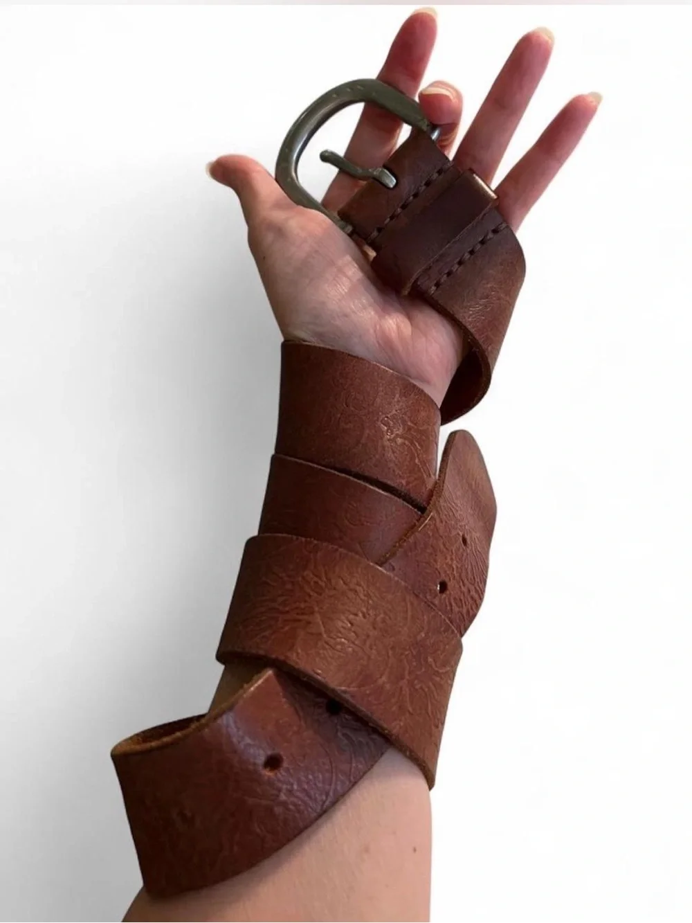 Brown Genuine Leather Belt with Brushed Metal Buckle